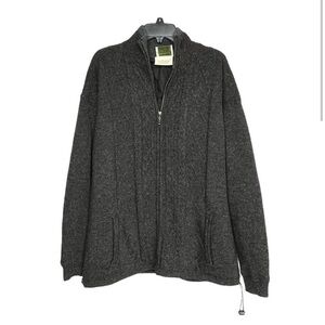 Aran Woolen Mills 100% Pure Cozy Wool Gray Windproof Zip Up Jacket XXL